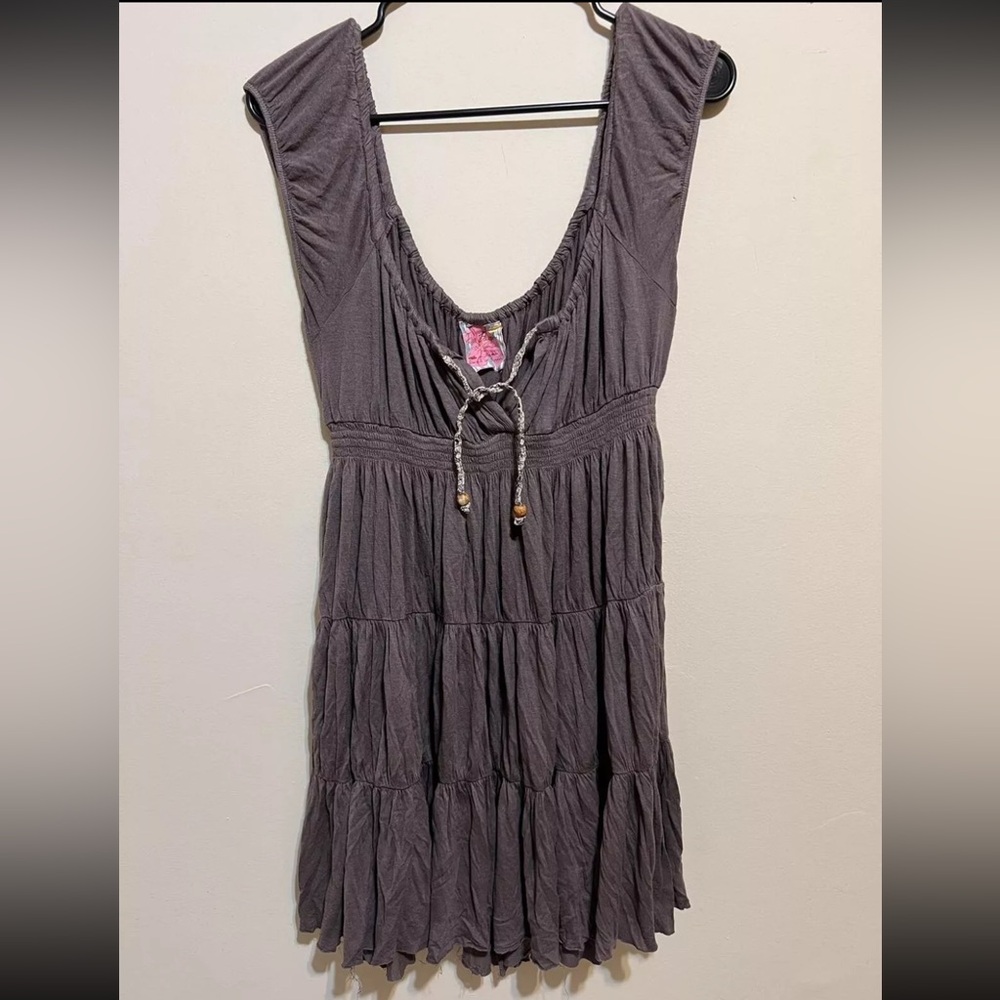 Free People casual boho mini dress, gray, size Large